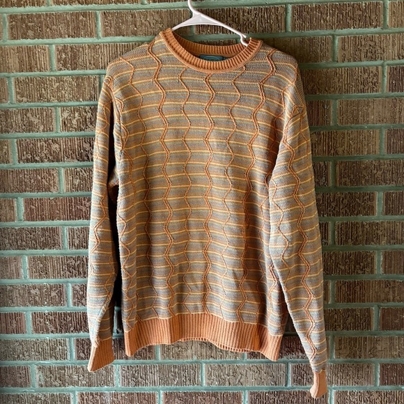 Talbots Men’s Knitted Orange Grandfather Cotton Crewneck Sweater Size Medium - Picture 1 of 7